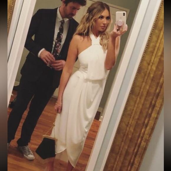 Shona Joy Revolve White Knotted Halter Sleeveless Tulip Hem Gown Ivory 4 NEW - Picture 5 of 10